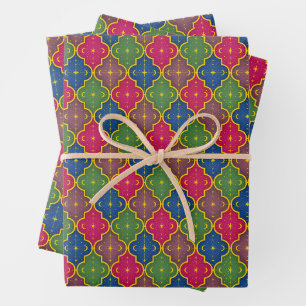 Feuille De Papier Cadeau Carrelage marocain céleste (petite échelle)