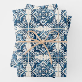 Feuille De Papier Cadeau Carrelage méditerranéen, Portugais, Azulejo, Majol