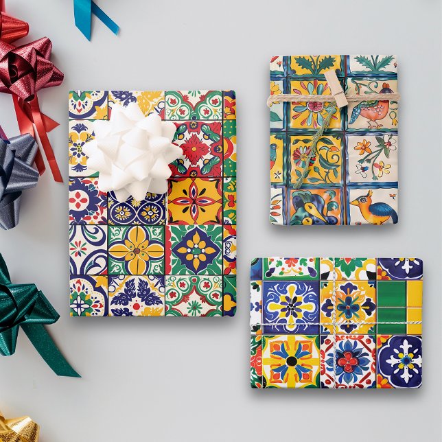 Feuille De Papier Cadeau Carrelage Talavera mexicain Espagne Fiesta (Créateur téléchargé)