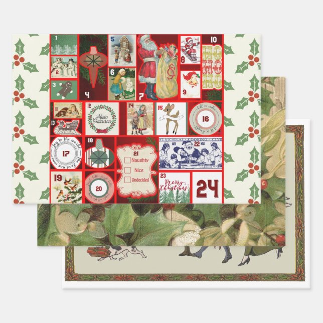 Feuille De Papier Cadeau Carrés de l'illustration de Noël (Lot)