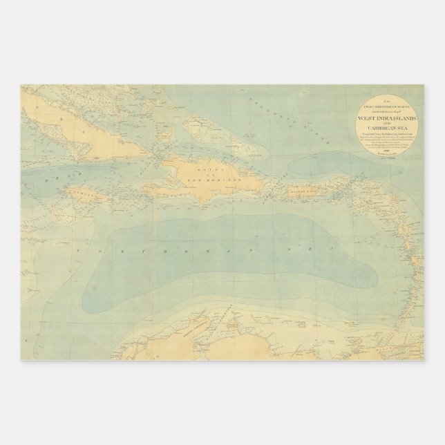 Feuille De Papier Cadeau Carte antique de la mer des Caraïbes (Devant)