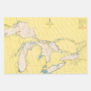 Feuille De Papier Cadeau Carte des cartes marines des Grands Lacs