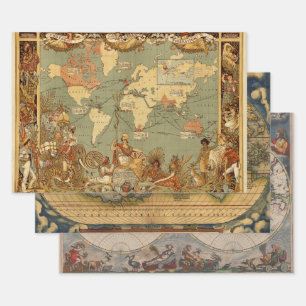 Feuille De Papier Cadeau Carte du monde Antique 1886 Illustré