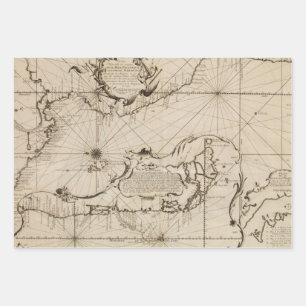 Feuille De Papier Cadeau Carte marine antique de l'océan Pacifique