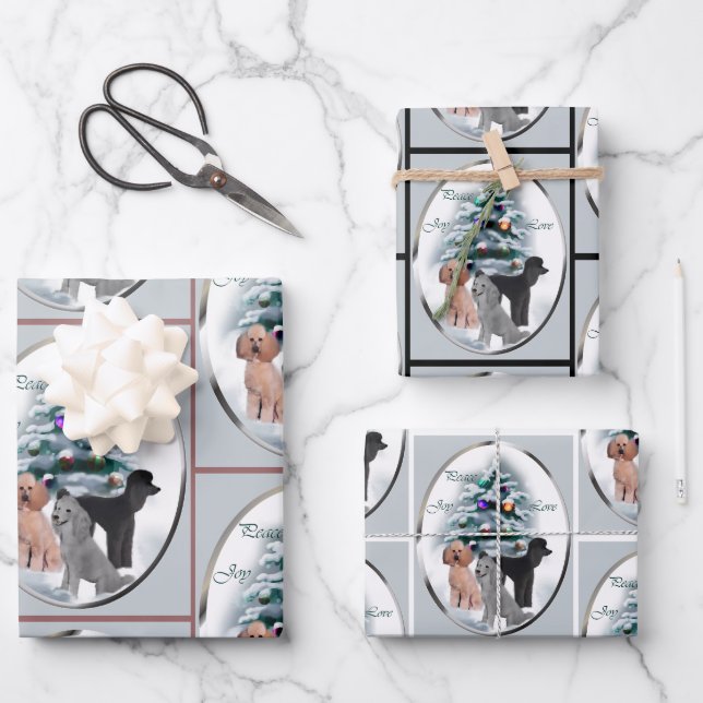 Feuille De Papier Cadeau Cartes de Noël Poodle Cadeaux (Recto)