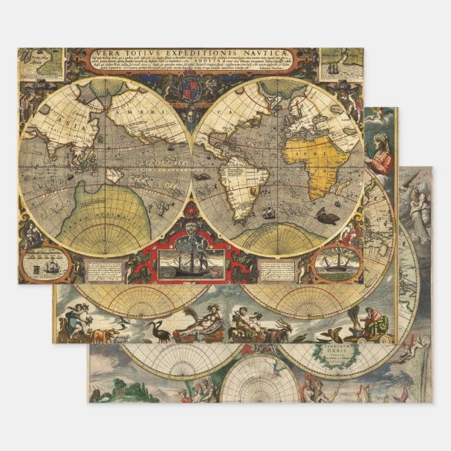 Feuille De Papier Cadeau Cartes du monde antique (Lot)