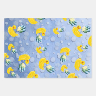 Feuille De Papier Cadeau Carton d'invitation pour 3 ans avec un canard en c