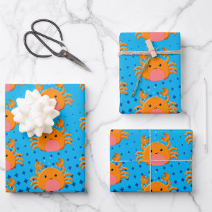 Feuille De Papier Cadeau Cartoon mignon Crabe bleu océan