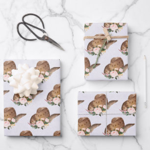 Feuille De Papier Cadeau Casquette Brown Cowgirl avec fleurs roses