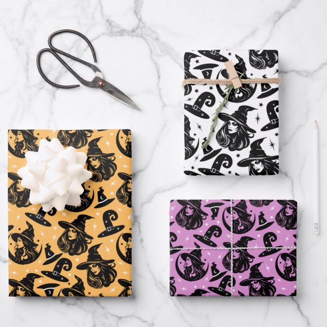 Feuille De Papier Cadeau Casquette de femme d'Halloween moderne (Recto)