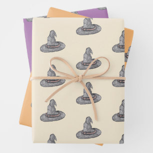 Feuille De Papier Cadeau  Casquette de sorcière Doodle Motif d'Halloween  