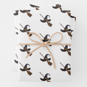 Feuille De Papier Cadeau Casquette de sorcière et Broomstick