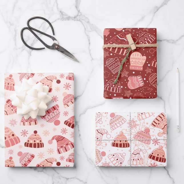 Feuille De Papier Cadeau Casquettes d'hiver et Mittens (Recto)