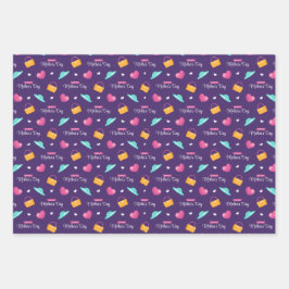 Feuille De Papier Cadeau Casquettes, sacs à main et coeur Fête des mères
