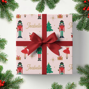 Feuille De Papier Cadeau Casse-Noisette Ballet Rose Nom personnalisé Noël