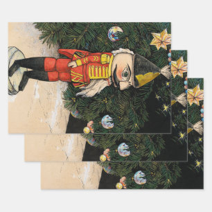 Feuille De Papier Cadeau Casse-noisette vintage sous l'arbre de Noël