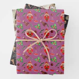 Feuille De Papier Cadeau Casse-noix Trio Plum noir vert