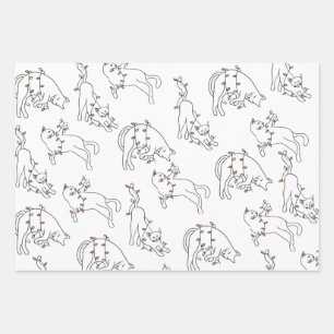 Feuille De Papier Cadeau Cat Christmas Light Fun