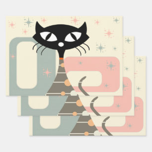 Feuille De Papier Cadeau Cat du milieu du siècle moderne