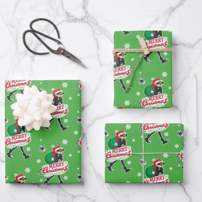Feuille De Papier Cadeau Cat Noir | Joyeux Noël (Recto)
