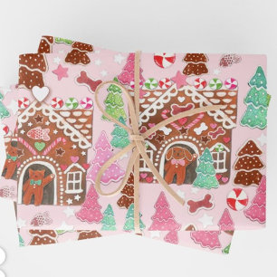 Feuille De Papier Cadeau Cats and dogs gingerbread house gift bag wrapping