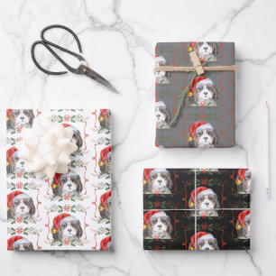 Feuille De Papier Cadeau Cavalier Spaniel Chien Motif Noël