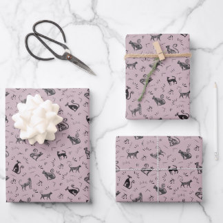 Feuille De Papier Cadeau Cave Art Cats on Pastel Crimson