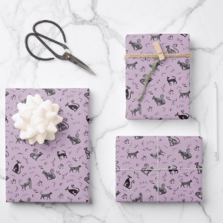Feuille De Papier Cadeau Cave Art Cats on Pastel Magenta