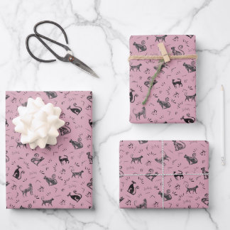Feuille De Papier Cadeau Cave Art Cats on Pink