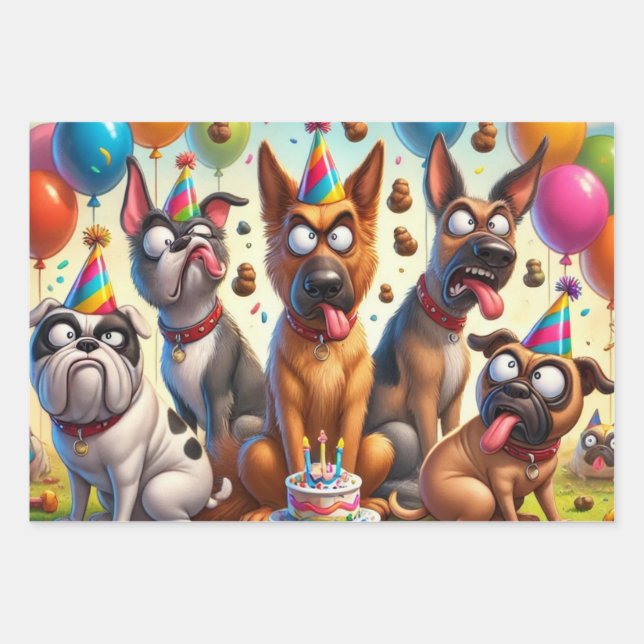 Feuille De Papier Cadeau Célébration d'anniversaire de Quirky Canine (Devant)