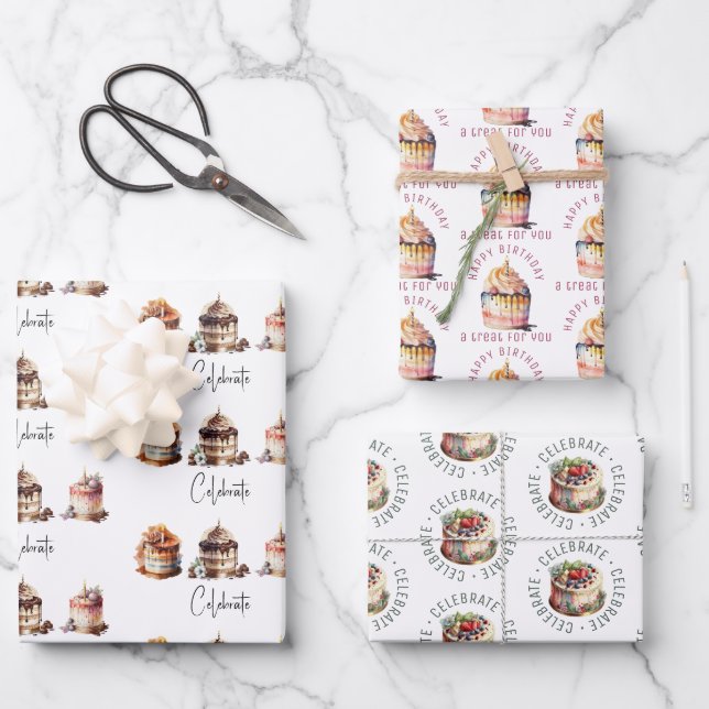 Feuille De Papier Cadeau Célébration des gâteaux (Recto)
