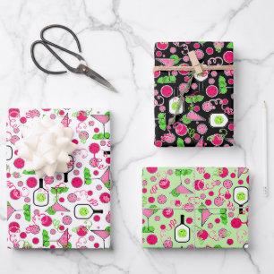 Feuille De Papier Cadeau Célébration Pickleball Rose Dinks & Boissons Verts