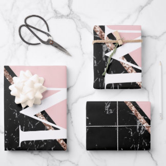 Feuille De Papier Cadeau célébrations de la texture de marbre rose et noir
