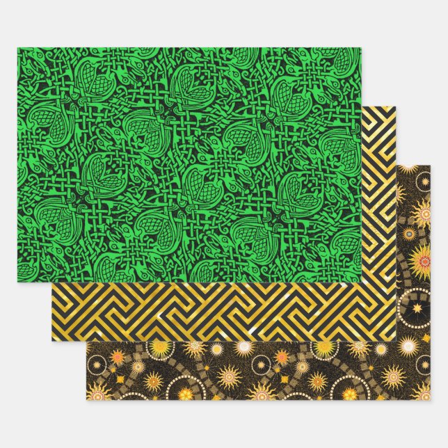 Feuille De Papier Cadeau Céltic Bird Knotwork, Amber Meander et Tyson (Lot)