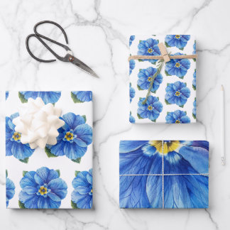 Feuille De Papier Cadeau Centre jaune fleur bleu
