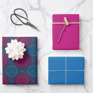 Feuille De Papier Cadeau Cercle bleu violet et rose Mandala