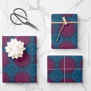 Feuille De Papier Cadeau Cercle bleu violet et rose Mandala