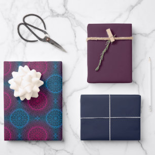 Feuille De Papier Cadeau Cercle Mandala bleu violet et rose