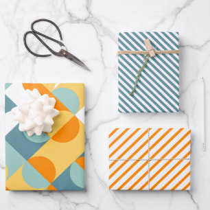 Feuille De Papier Cadeau Cercles Art Motif Chic Orange Ensoleillé Bleu Sarc