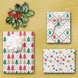 Feuille De Papier Cadeau Cercles d'arbre de Noël Abstraits Red Green Gold