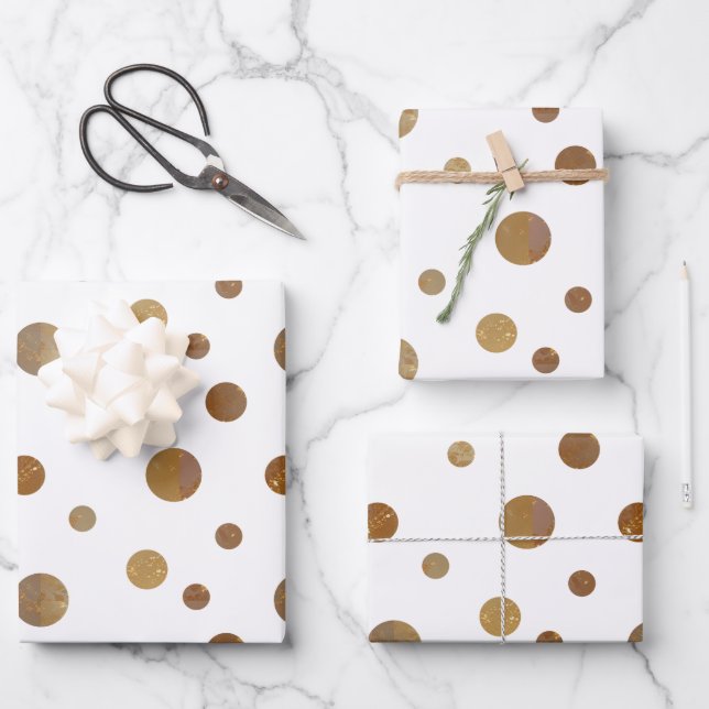 Feuille De Papier Cadeau Cercles d'or Pois blanc géométrique (Recto)