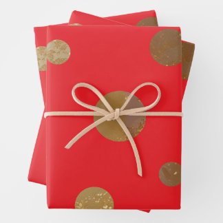 Feuille De Papier Cadeau Cercles dorés pois géométriques rouges