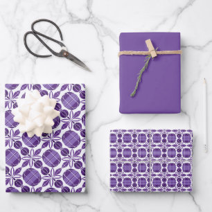 Feuille De Papier Cadeau Cercles et Motif de fleurs - Violet