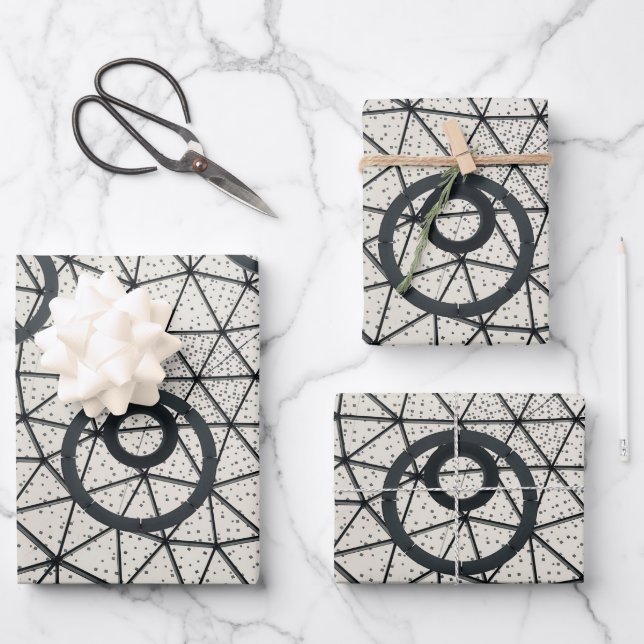 Feuille De Papier Cadeau Cercles noirs et blancs (Recto)