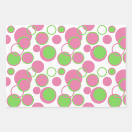 Feuille De Papier Cadeau Cercles rose et vert Motif géométrique