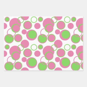 Feuille De Papier Cadeau Cercles rose et vert Motif géométrique