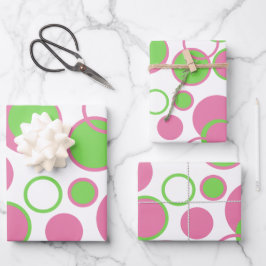 Feuille De Papier Cadeau Cercles roses et verts
