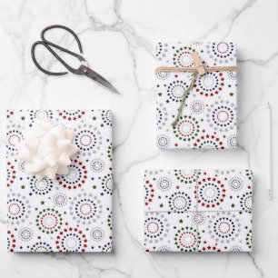Feuille De Papier Cadeau Cercles rouge blanc bleu vert gris gris bleu