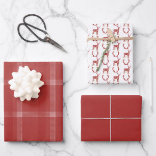 Feuille De Papier Cadeau Cerf Antlers Rustique Tartan Rouge