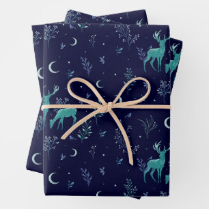 Feuille De Papier Cadeau Cerf au clair de lune